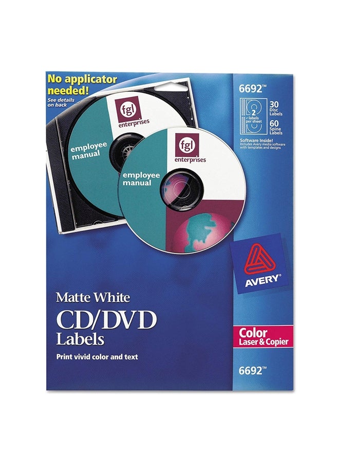 افيري مجموعة من ملصقات ليزر للـCD والـDVD من 90 قطعة أبيض  - Image 1