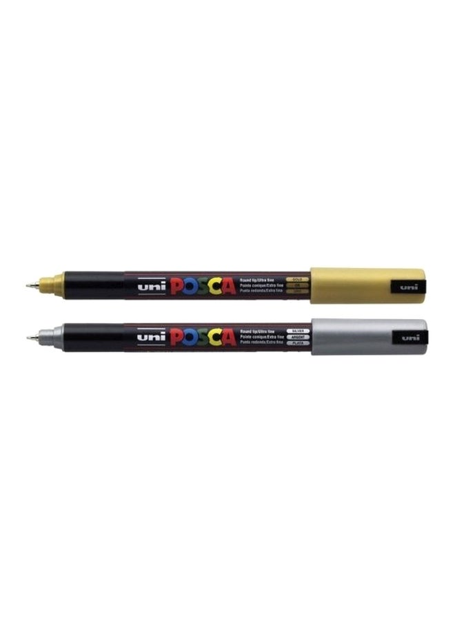 POSCA 2-Piece Ultra Fine Marker Black/Gold/Silver 