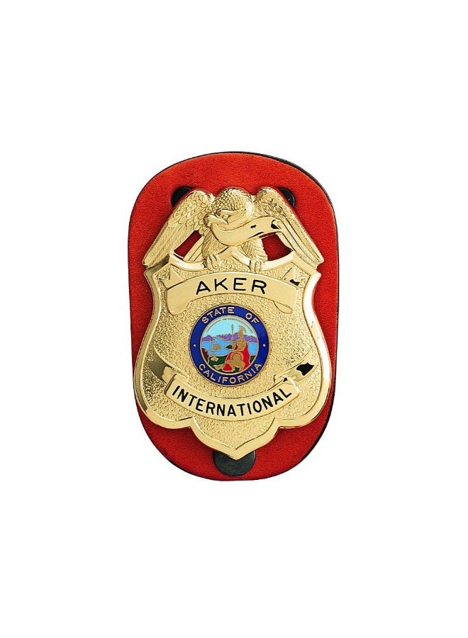 Leather Clip-On Federal Badge Holder Red/Gold
