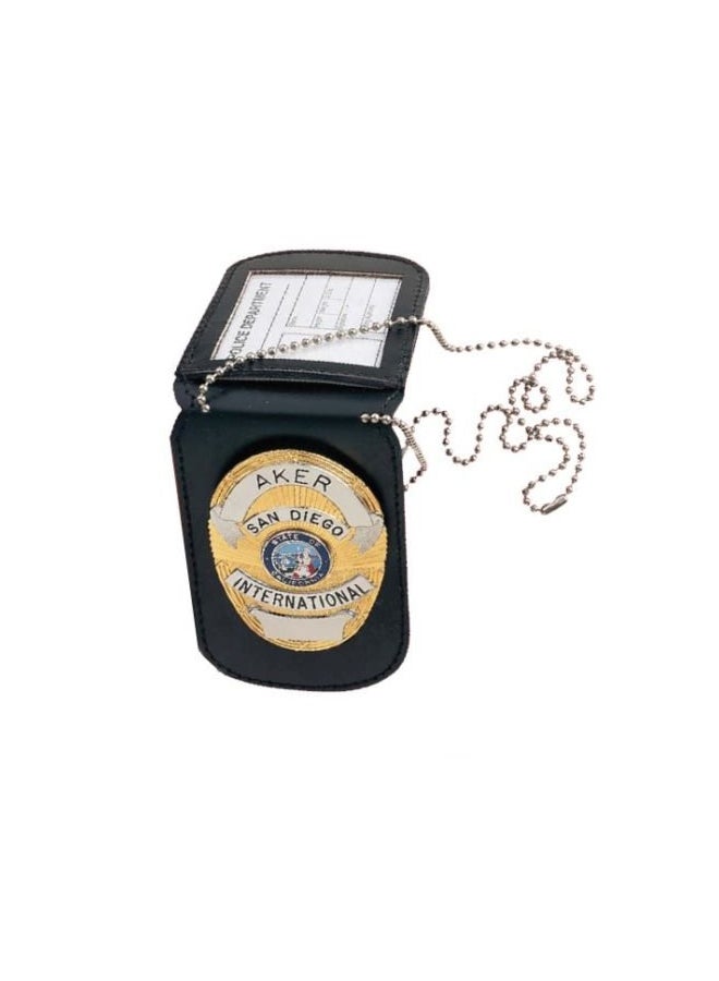 اكير شارة عنق من الجلد مع حامل لبطاقة الهوية بني