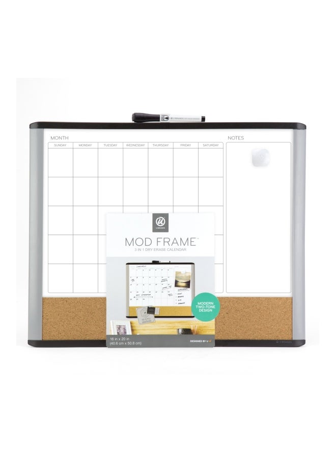 U Brands Magnetic Dry Erase Calendar Board White/Black/Grey  - Image 2