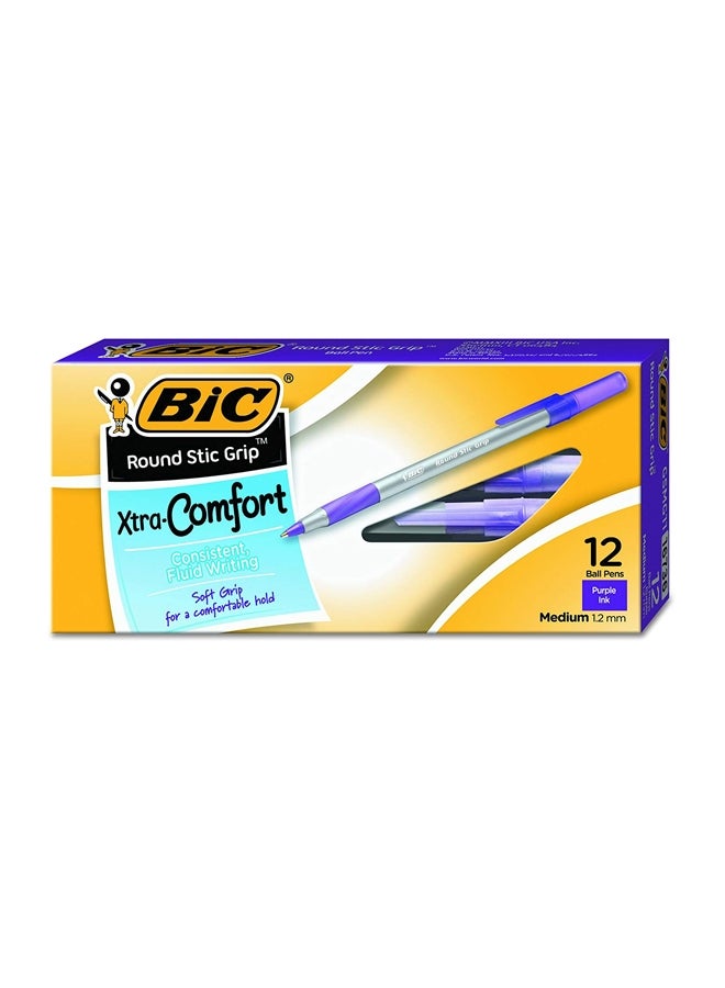 بيك مجموعة مكوّنة من 12 قلم حبر جاف كروي الرأس راوند ستيك جريب بتصميم مريح للغاية رمادي/وردي - Image 1