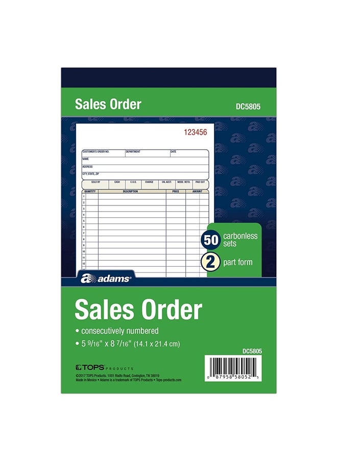 ADAMS 12-Piece Sales Order Form Notepad White/Blue/Green  - Image 1