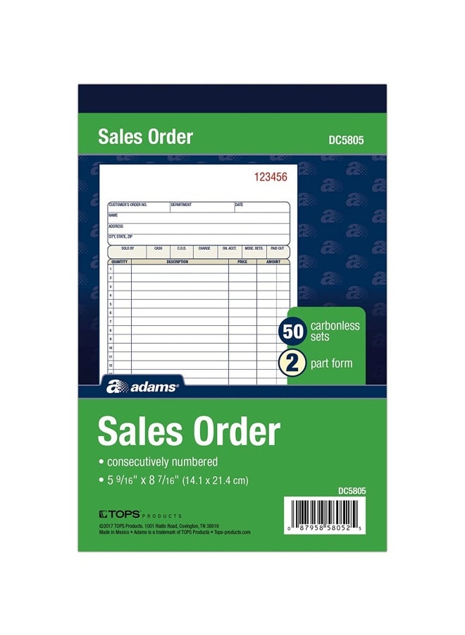 ADAMS 12-Piece Sales Order Form Notepad White/Blue/Green  - Image 2