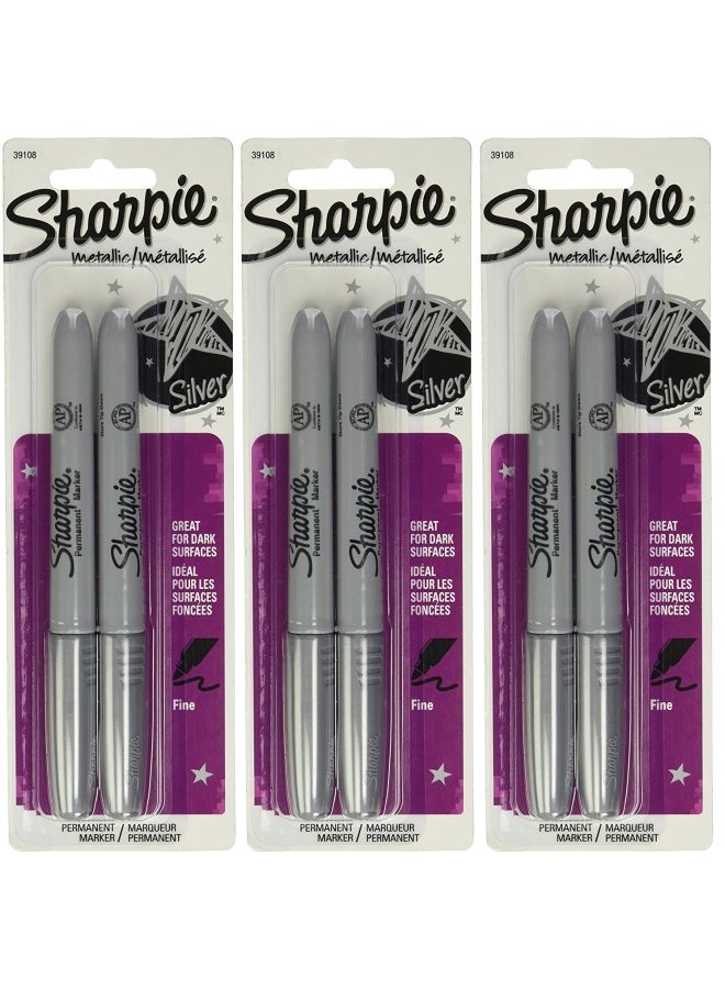 شاربي قلم تحديد دائم معدني من 6 قطع رمادي - Image 2