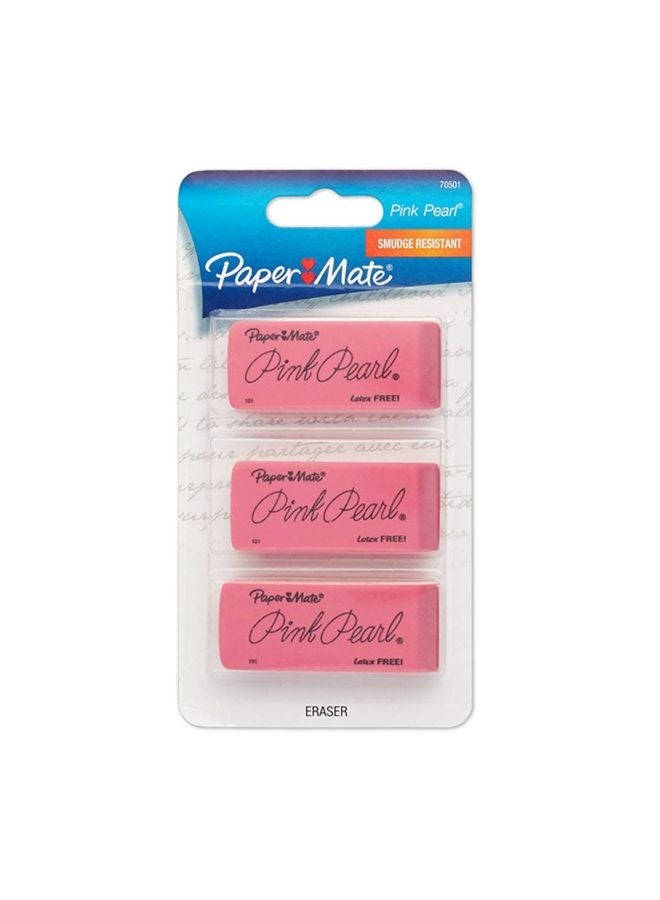 Paper Mate 3-Piece Smudge Resistant Eraser Pink  - Image 1