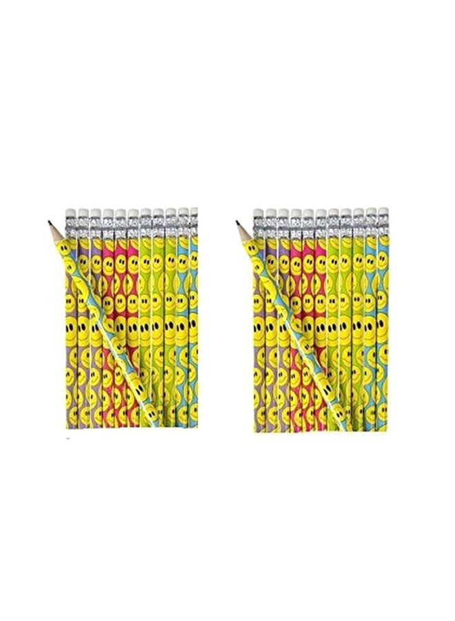 48-Piece Smiley Face Pencil Set Yellow/Pink/Blue