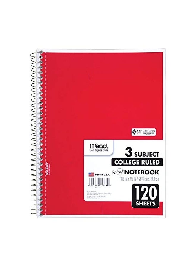 Mead - Spiral Notebook, 3 Subject, College Ruled Paper, 120 Sheets, 10-1/2 - Image 1