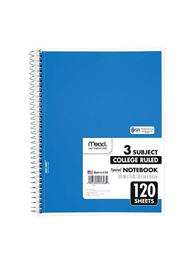 Mead - Spiral Notebook, 3 Subject, College Ruled Paper, 120 Sheets, 10-1/2 - Image 1