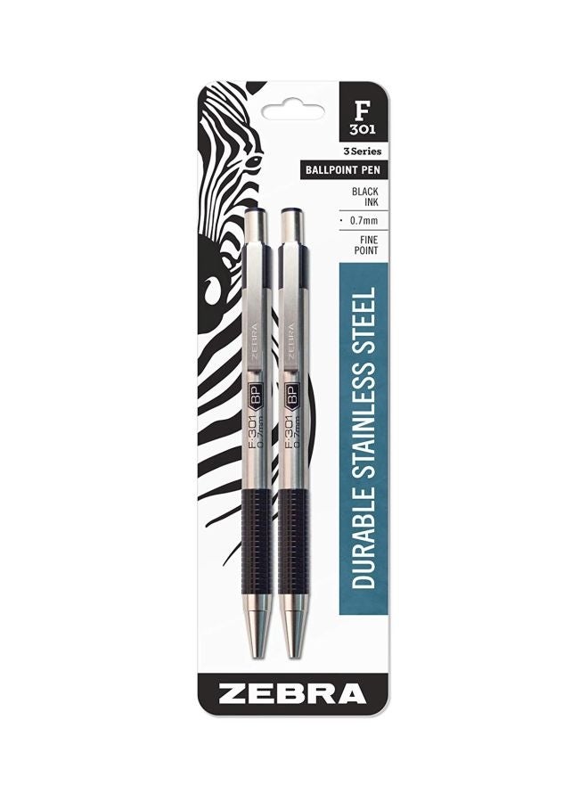 Zebra Pen - 2-Piece F-301 Retractable Ballpoint Pen Silver/Black - Image 1