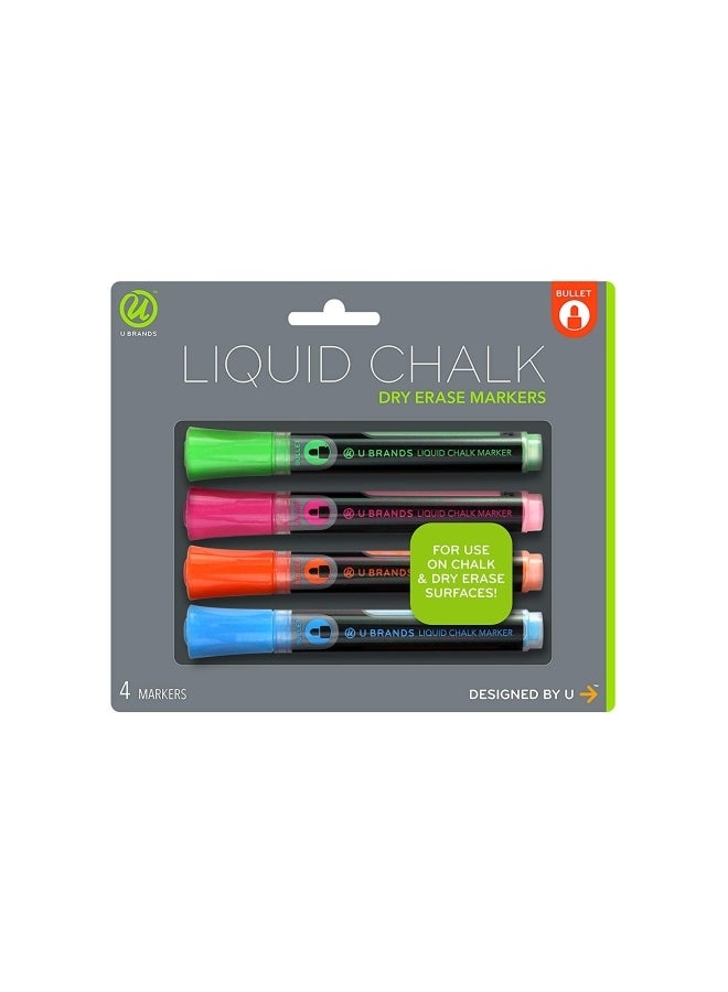 U Brands U Brands Liquid Chalk Dry Erase Markers, Bullet Tip, Assorted Colors, 4-Count  - Image 3