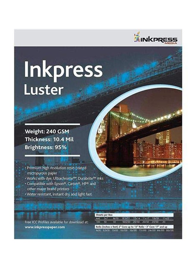 Inkpress 50-Piece Commercial Luster Inkjet Paper