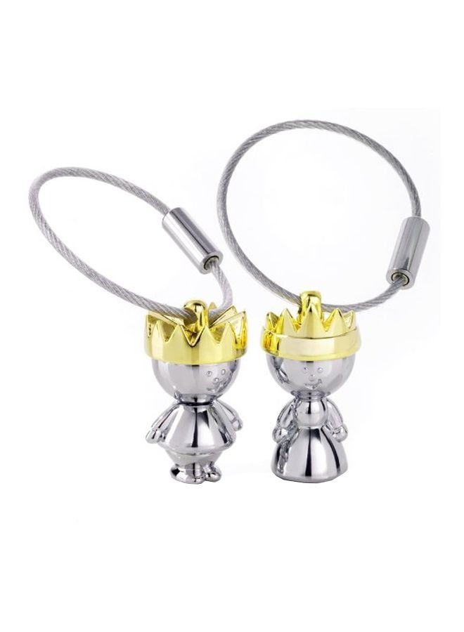 ترويكا حلقة مفاتيح على شكل ملك صغير وملكة صغيرة ذهبي/فضي - Image 1