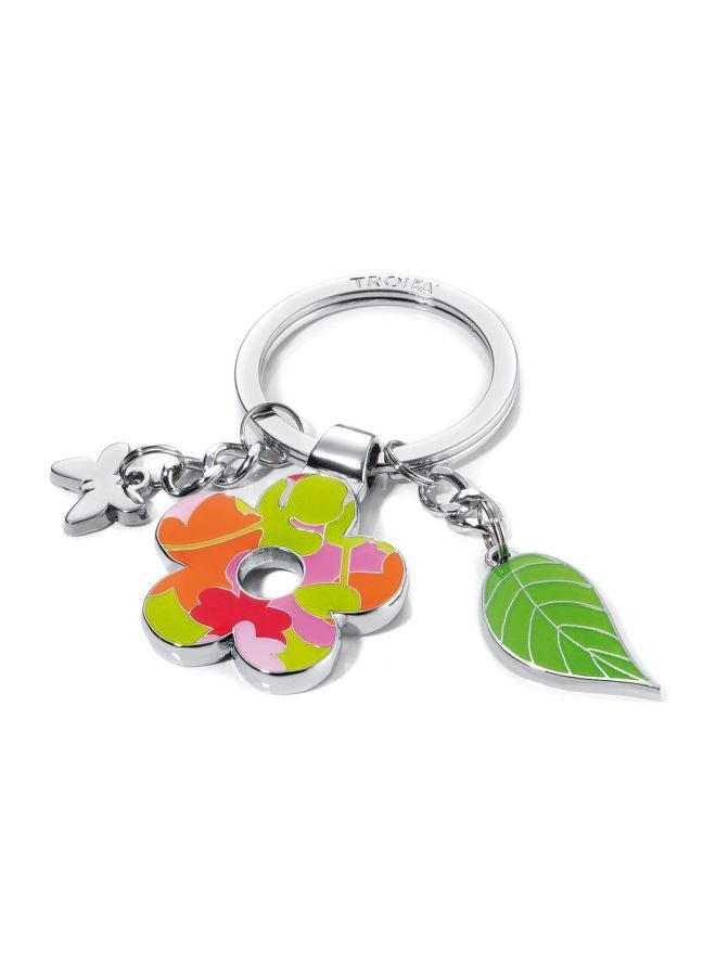 Troika Flower Charm Keyring Silver/Green 