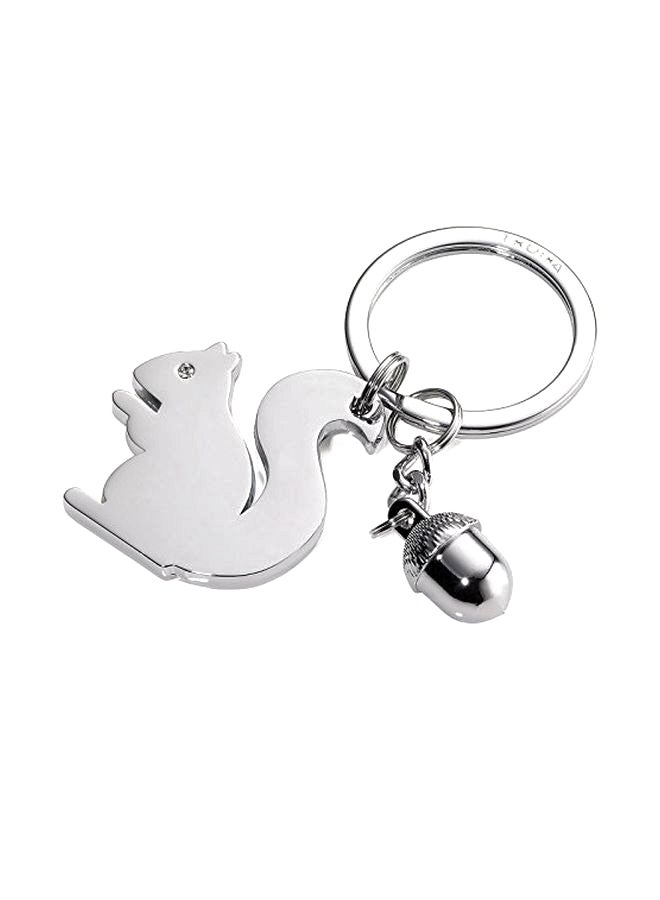 ترويكا حلقة مفاتيح بتصميم سنجاب وثمرة بلوط فضي رمادي - Image 1