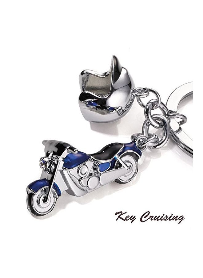 ترويكا حلقة مفاتيح بتصميم دراجة نارية بحرية فضي / أزرق - Image 2