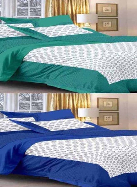 Set of 2 Printed Flat Bedsheet cotton Multicolour Double