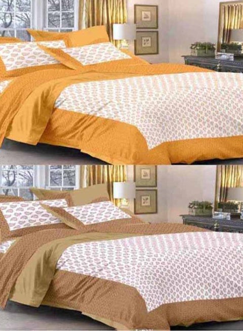 Set of 2 Printed Flat Bedsheet cotton Multicolour Double
