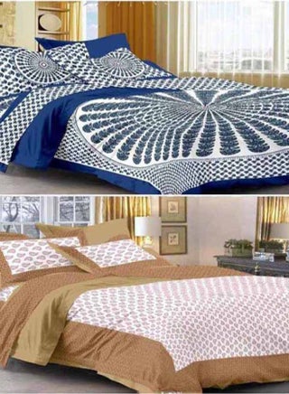 Set of 2 Printed Flat Bedsheet cotton Multicolour Double - v1552583165/N22147826A_1