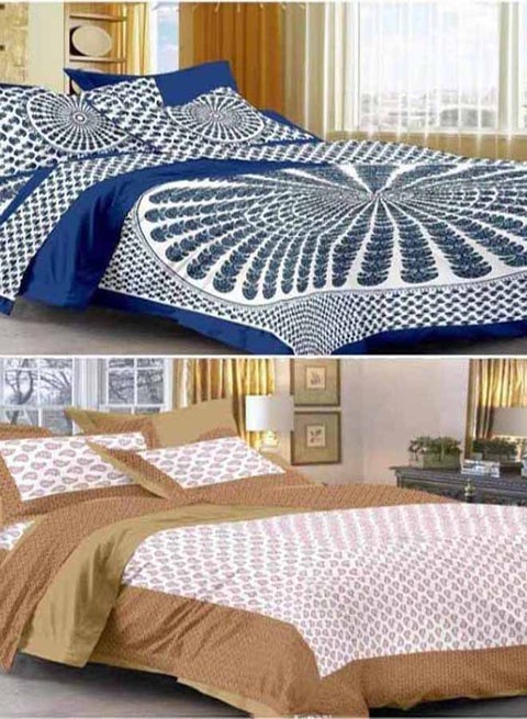Set of 2 Printed Flat Bedsheet cotton Multicolour Double