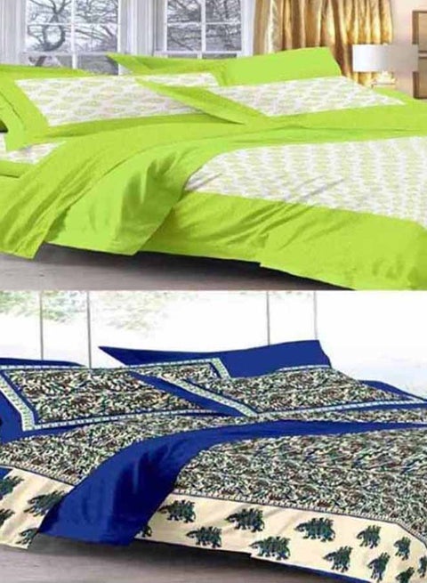 Set of 2 Printed Flat Bedsheet cotton Multicolour Double