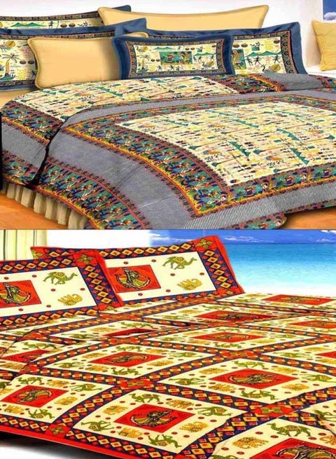 Pack of 2 Printed Flat Bedsheet Set cotton Multicolour Double
