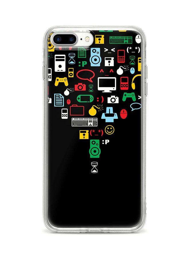 غطاء حماية واق لهاتف أبل آيفون 8 بلس مطبوع بالكامل بنمط كونفيرجنس (أسود)