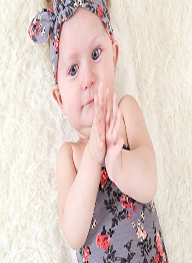 DRESHOW 3-Piece Floral Printed Receiving Blanket With Headbands  - Image 4
