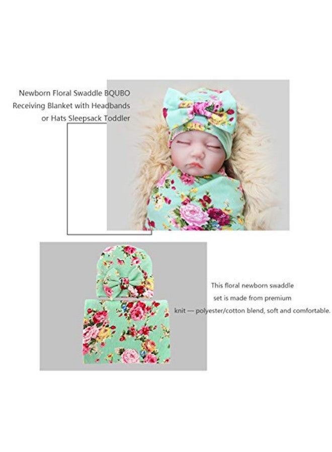 DRESHOW Floral Pattern Baby Blanket With Headband  - Image 2