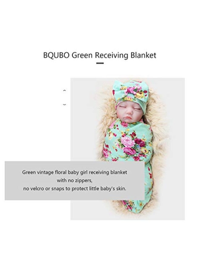DRESHOW Floral Pattern Baby Blanket With Headband  - Image 1