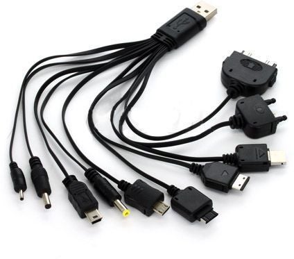كابل شحن 10 في 1 بمنافذ USB متعددة أسود - Image 3