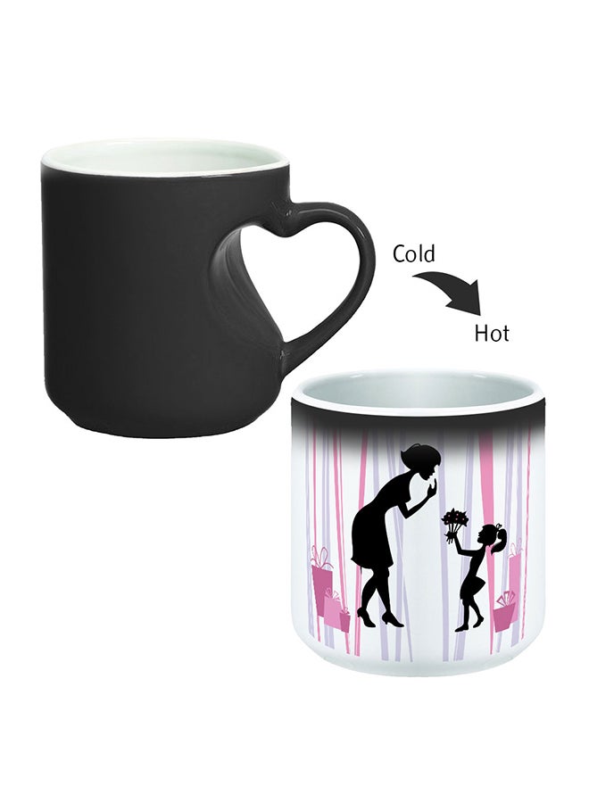 Decalac Mother's Day Gift Printed Magic Coffee Mug With Inner Heart Handle Black 