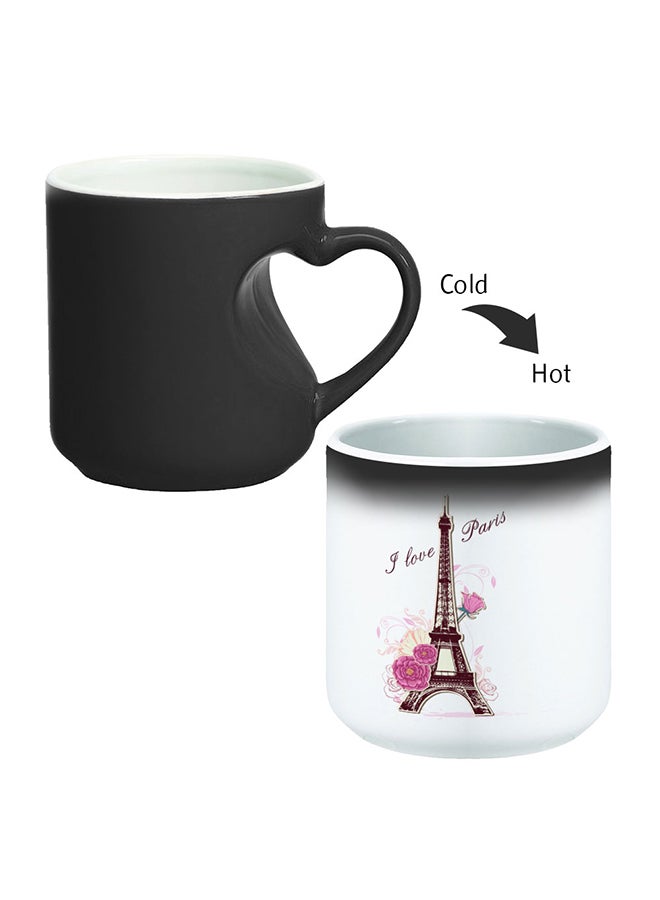 Decalac I Love Paris Printed Magic Coffee Mug With Inner Heart Handle Black
