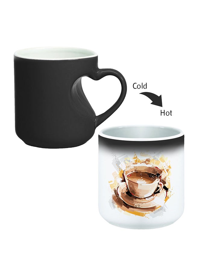 ديكالاك قدح قهوة بطبعة سحرية بتصميم فنجان قهوة بمقبض بشكل قلب أسود