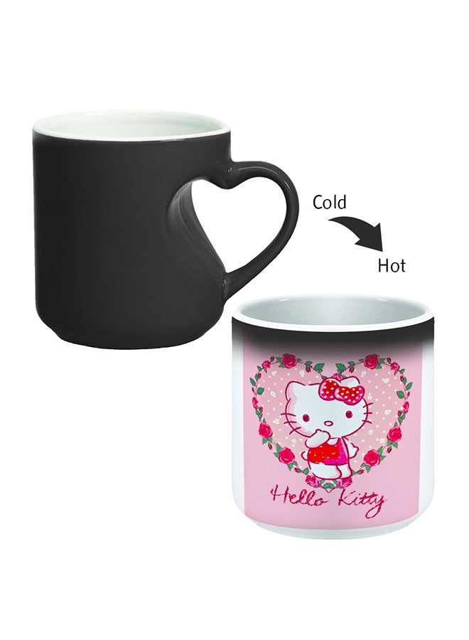 Decalac Hello Kitty Printed Magic Coffee Mug With Inner Heart Handle Black 