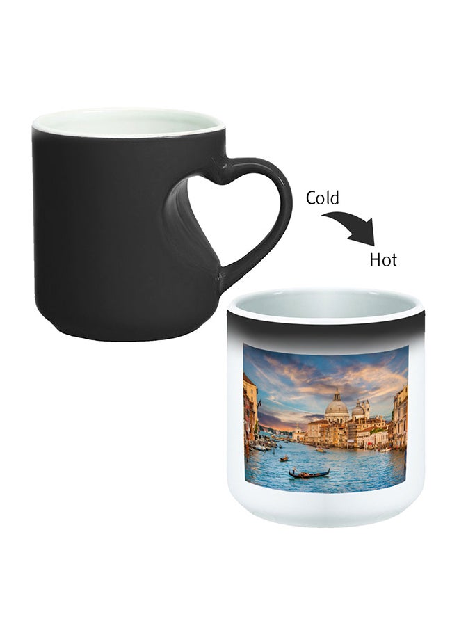 ديكالاك قدح قهوة بطبعة سحرية برسمة لمدينة البندقية بمقبض بشكل قلب أسود