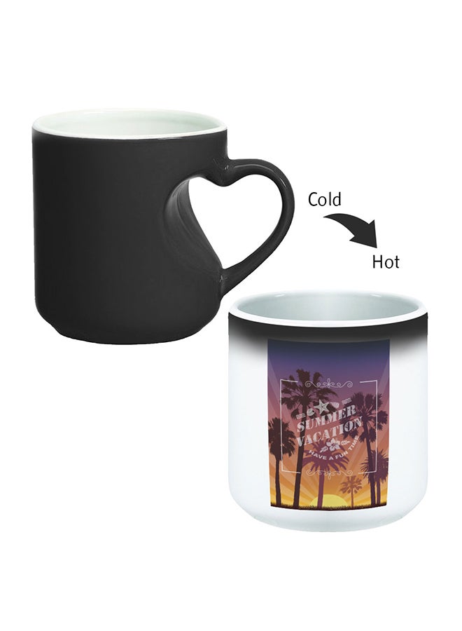Decalac Summer Vacation Printed Magic Coffee Mug With Inner Heart Handle Black 