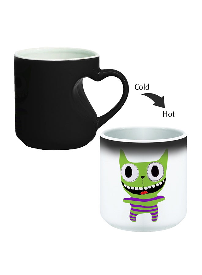 ديكالاك قدح قهوة سحري مطبوع بشكل قطة مجنونة مضحك بمقبض بشكل قلب أسود