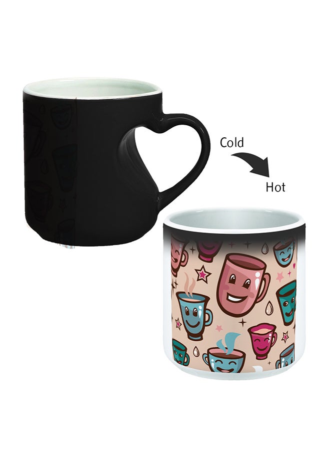 Cups Printed Magic Coffee Mug With Inner Heart Handle Black