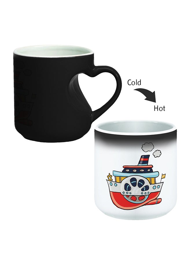 ديكالاك قدح قهوة سحري مطبوع بشكل سفينة بخارية بمقبض بشكل قلب أسود
