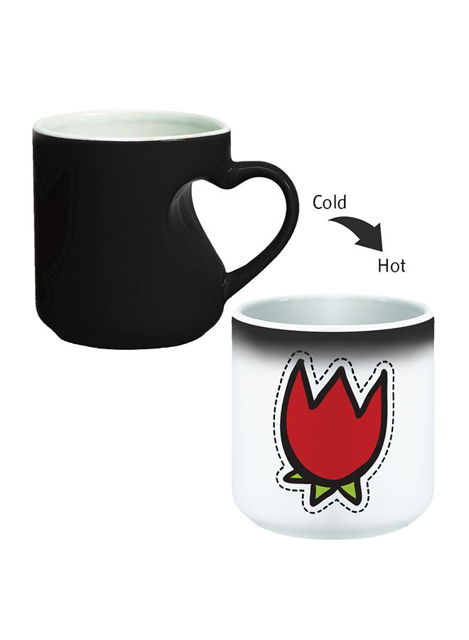 ديكالاك قدح قهوة بطبعة سحرية بشكل وردة توليب بمقبض بشكل قلب أسود