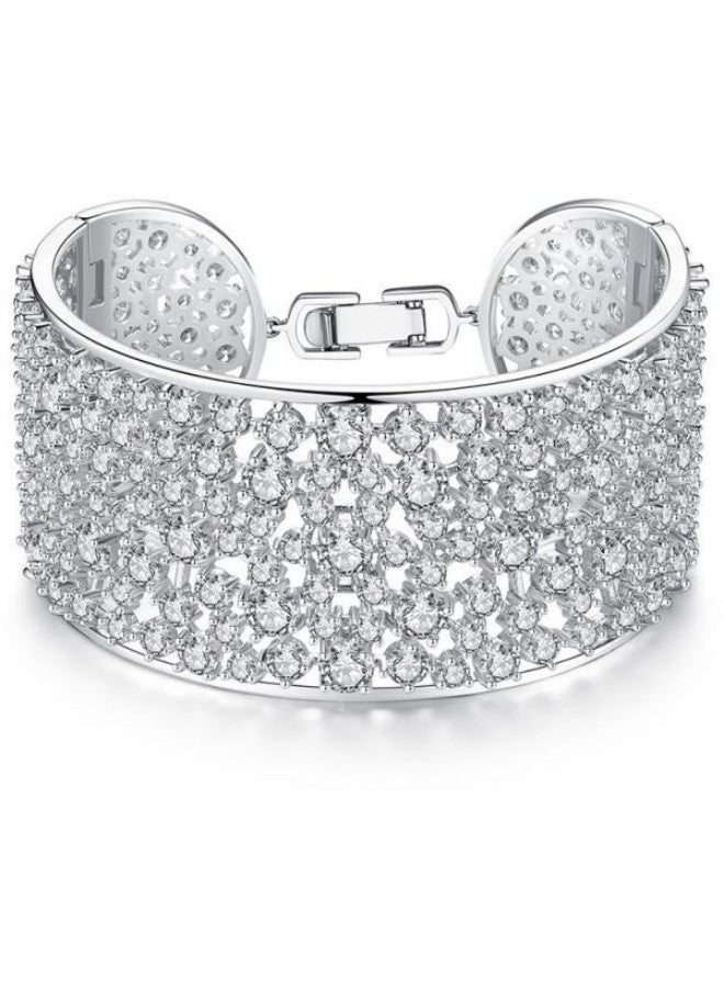 viennois - Rhodium Plated Cubic Zirconia Crystal Studded Bangle - Image 1