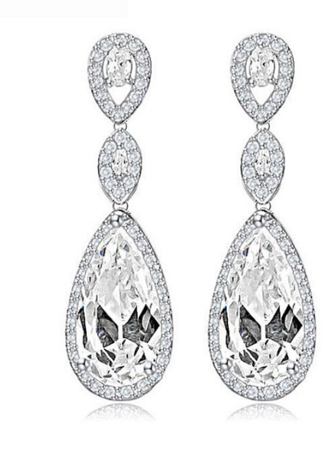 viennois - Rhodium Plated Cubic Zirconia Dropping Earrings - Image 1