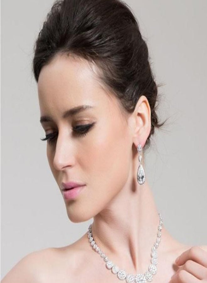 viennois - Rhodium Plated Cubic Zirconia Dropping Earrings - Image 1
