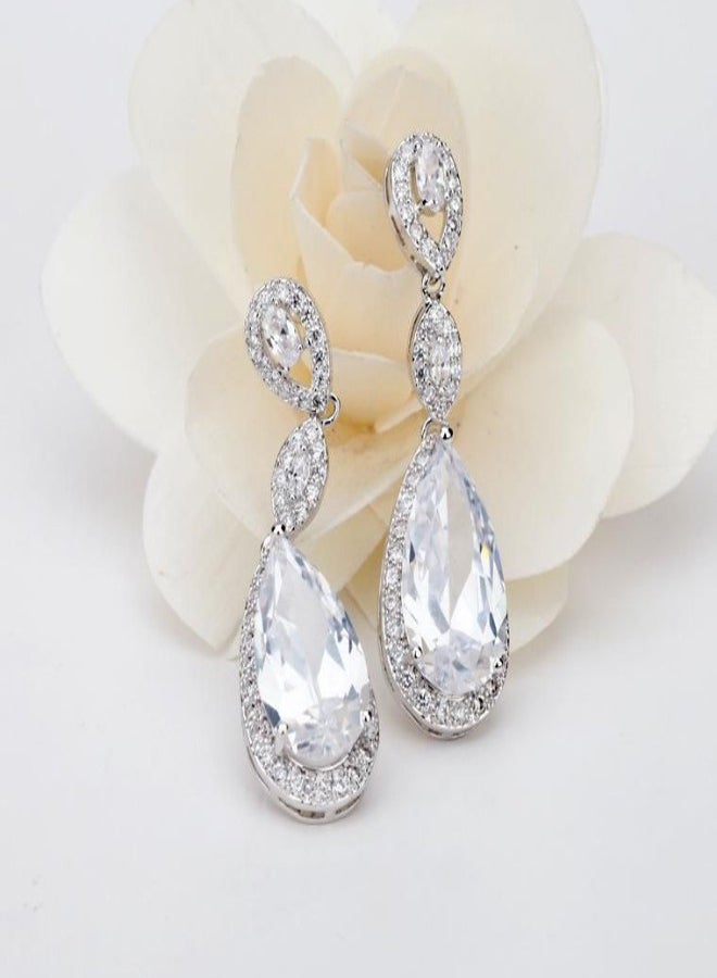 viennois - Rhodium Plated Cubic Zirconia Dropping Earrings - Image 1