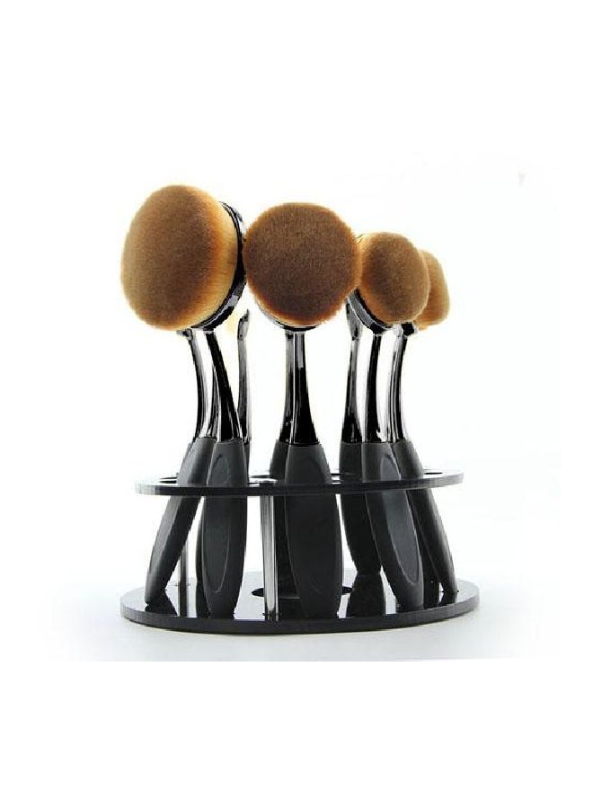 طقم فرش مكياج مكون من 10 قطع مع حامل أسود/بني - Image 2