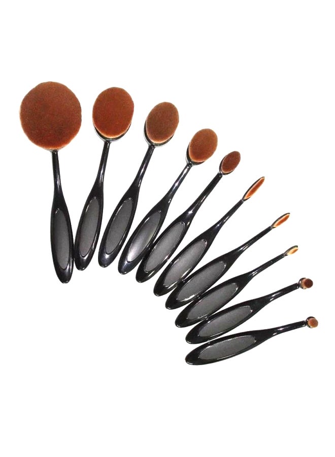 طقم فرش مكياج مكون من 10 قطع مع حامل أسود/بني - Image 1