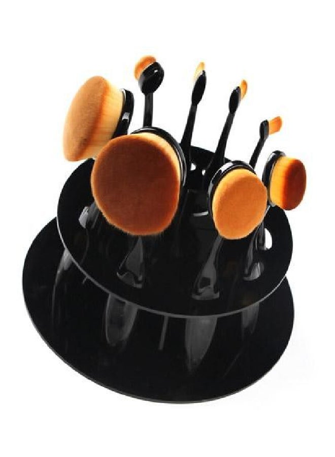 طقم فرش مكياج مكون من 10 قطع مع حامل أسود/بني - Image 3