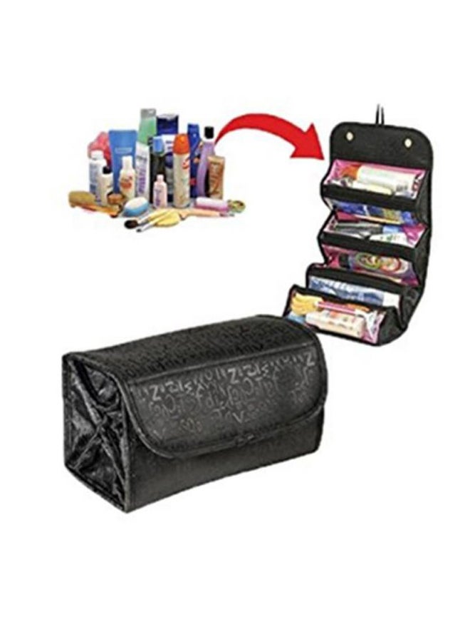 حقيبة سفر مكونة من 4 طبقات لتخزين مستحضرات التجميل بحيث بمكنك لفها وحملها أسود - Image 4