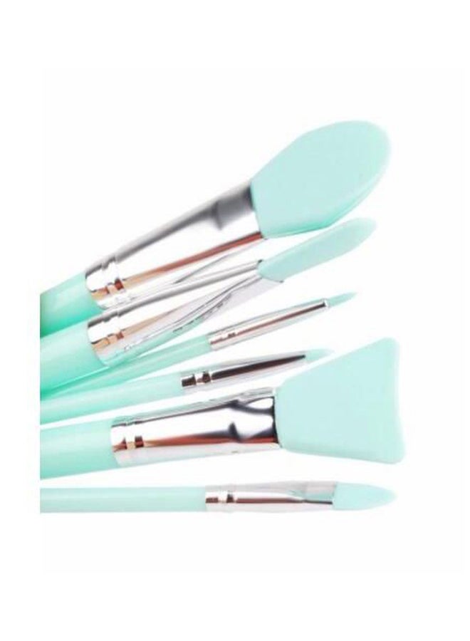 مجموعة من 6 قطع من فرش مستحضرات التجميل المصنوعة من السيليكون أخضر/فضي - Image 3